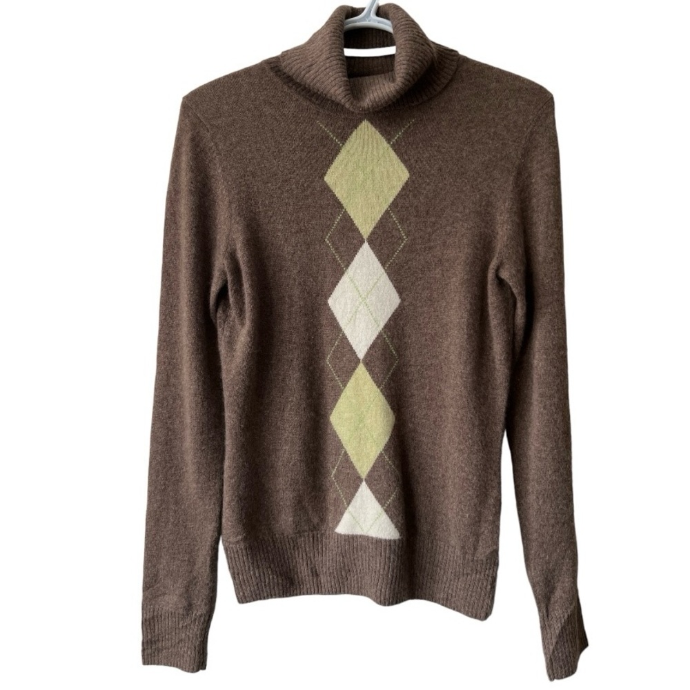 KENAR | Cashmere Turtleneck Sweater with Argyle Print